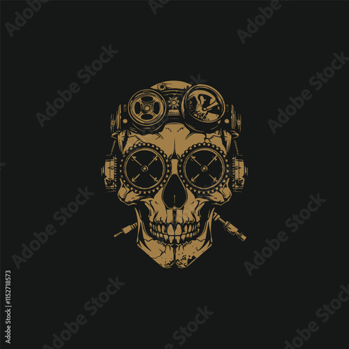 Skull head steampunk logo design t-shirt vector template illustration
