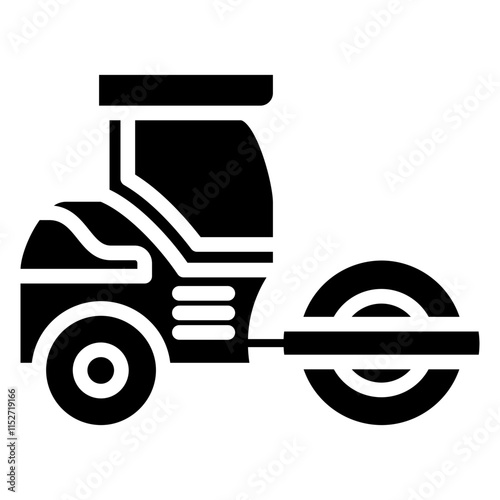 Road Roller Glyph Icon - Heavy Machinery Glyph Icon