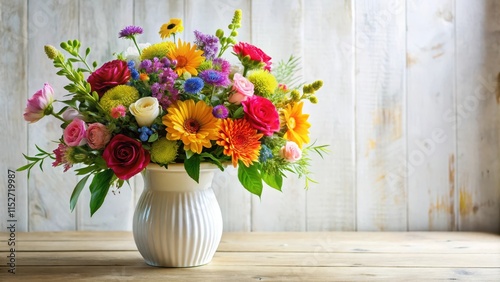 Wallpaper Mural Vibrant mixed flowers bouquet in a white vase, stems, greenery,  stems, greenery, colorful, arrangement, elegant Torontodigital.ca