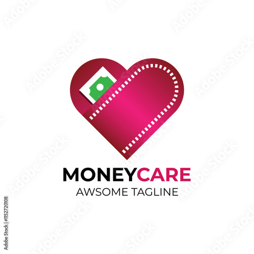 Money care logo with heart pocket template. Modern logo for banking, foundation, and financial business.