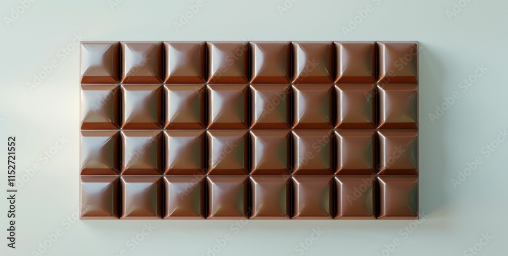 Obraz premium Chocolate bar on a light background Smooth texture with a glossy finish and pyramid shaped patterns, ideal for food related imagery