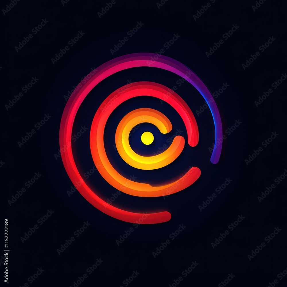 A vibrant circular design with concentric lines in gradient colors on a dark background. A vibrant circular design with concentric lines in gradient colors on a dark background.