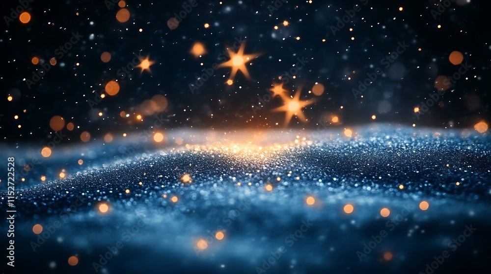 Naklejka premium Sparkling Glittering Blue Background With Golden Stars