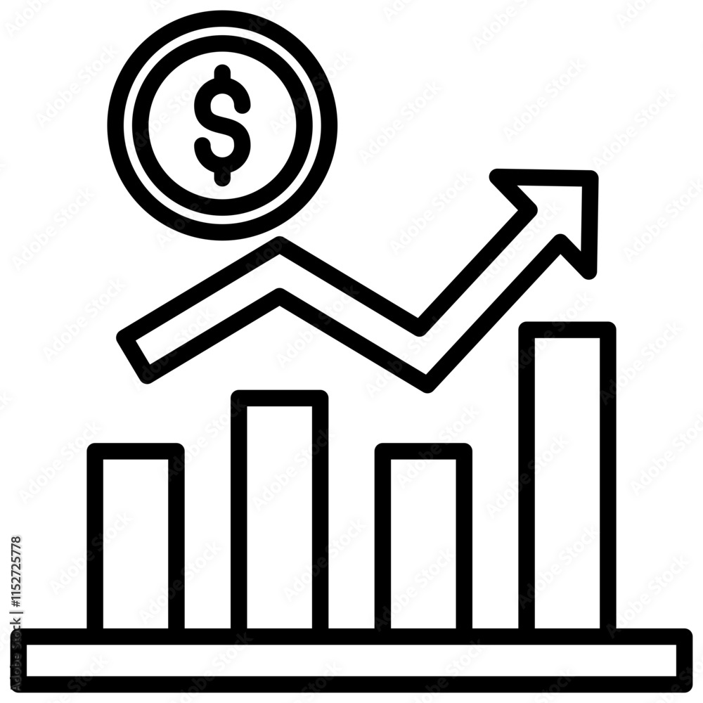 Dollar growth graph Outline Icon, Banking and financial Concept Dollar growth graph Outline Icon, Banking and financial Concept
