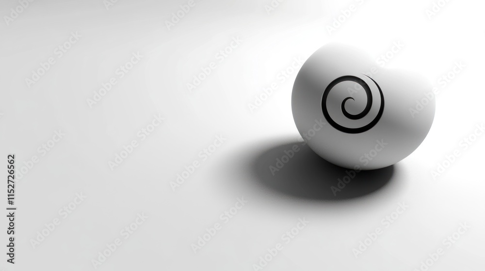 Abstract white sphere with spiral design on light background.