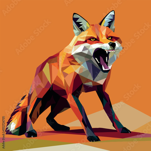 Colorful Low Poly Angry Fox Vector illustration