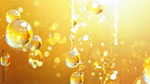 3D Animation of Fine Bubbles Rising in a Glass with Orange Drink and Liquid Texture