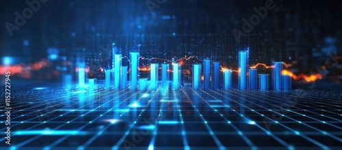 Wallpaper Mural A sci-fi inspired stock bar graph, metallic bars rising from a grid floor, futuristic blue lighting, and digital effects, Torontodigital.ca