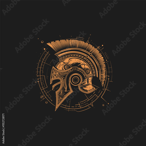 Spartan helmet steampunk logo design vector t-shirt template illustration