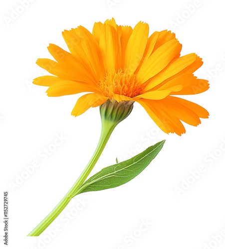 High-Quality PNG of One calendula (marigold) flower cut out Isolated on White Background – High Resolution