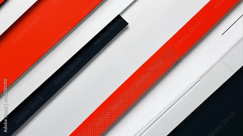 Abstract red, white, grey and black geometric rectangles moving diagonally. Artistic background for news broadcast or advertisement. 
