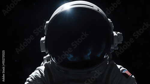 A lone astronaut silhouette, suspended in the emptiness of space, with subtle reflections on their helmet.