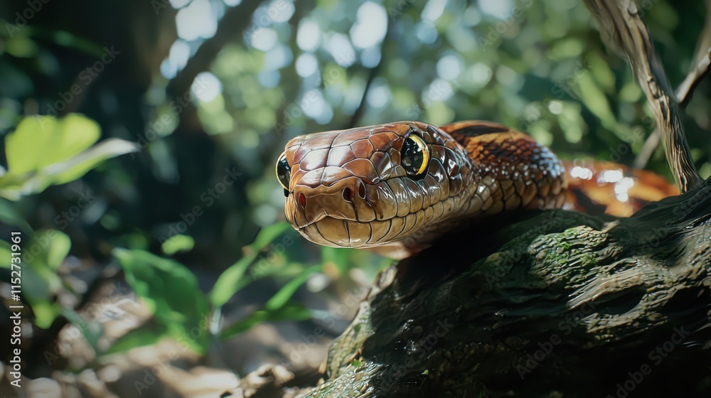Naklejka premium A Striking Serpent in the Lush Rainforest