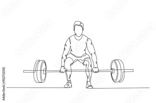 Weightlifting continuous one line drawing. Cardio and lifting exercises single line art illustration. Editable vector.