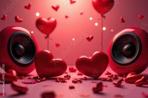 Celebrate Love with Romantic Red Speakers and Heart-Shaped Decorations, Perfect for Valentine's Day or Anniversary Gifts