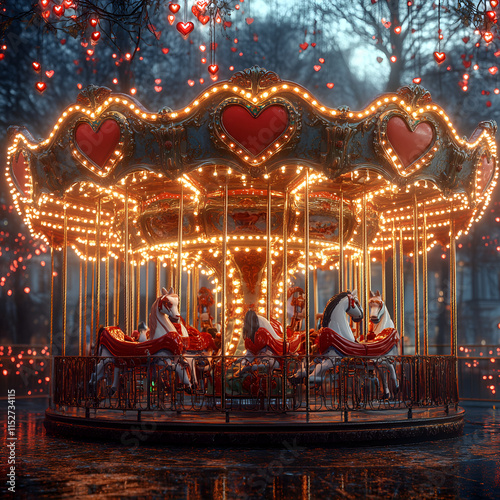 Romantic Illuminated Carousel at Night - Romantic/Valentine's Day t.