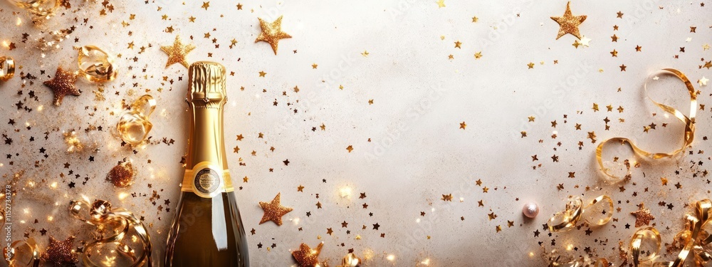 Fototapeta premium Cake with golden stars and sparkle confetti.