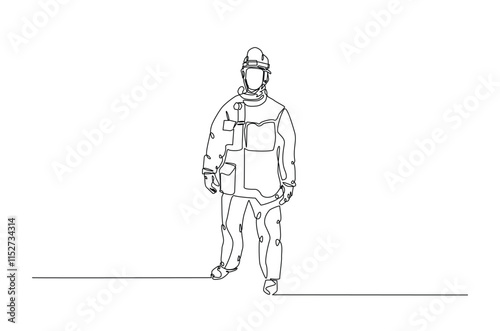 Firefighter continuous one line drawing. Firefigther single line art illustration for international firefighter day. Editable vector.