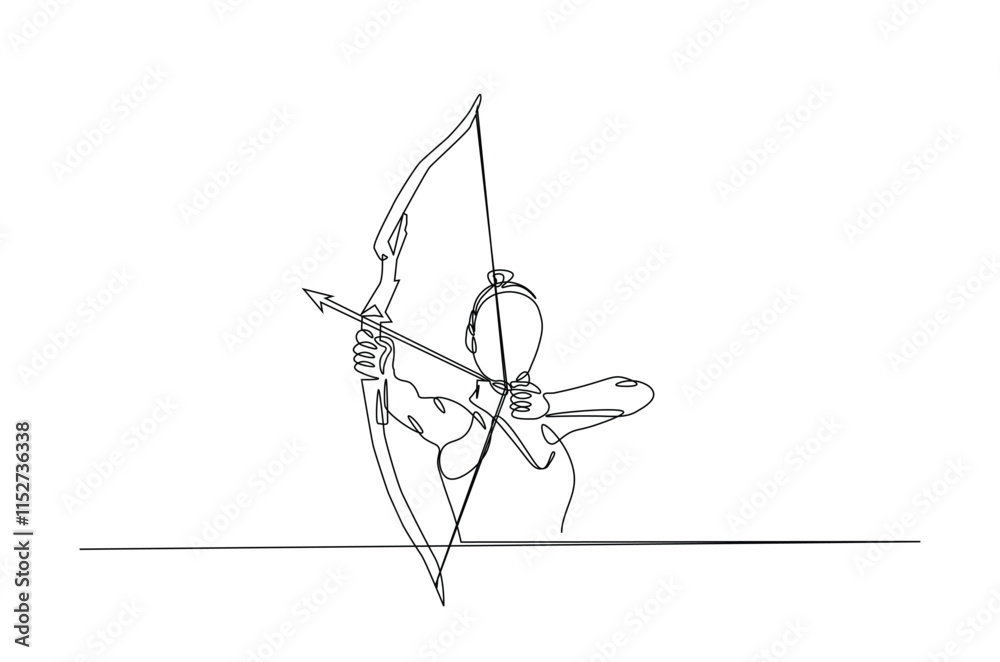 Archer bow athlete aiming target continuous one line drawing. Archery sport single line art illustration. Editable vector. Archer bow athlete aiming target continuous one line drawing. Archery sport single line art illustration. Editable vector.