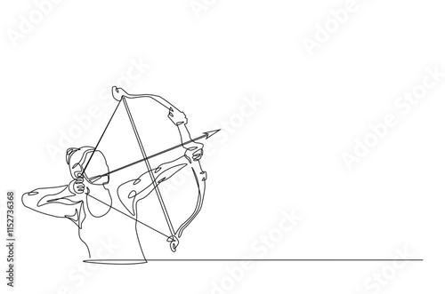 Archer bow athlete aiming target continuous one line drawing. Archery sport single line art illustration. Editable vector.
