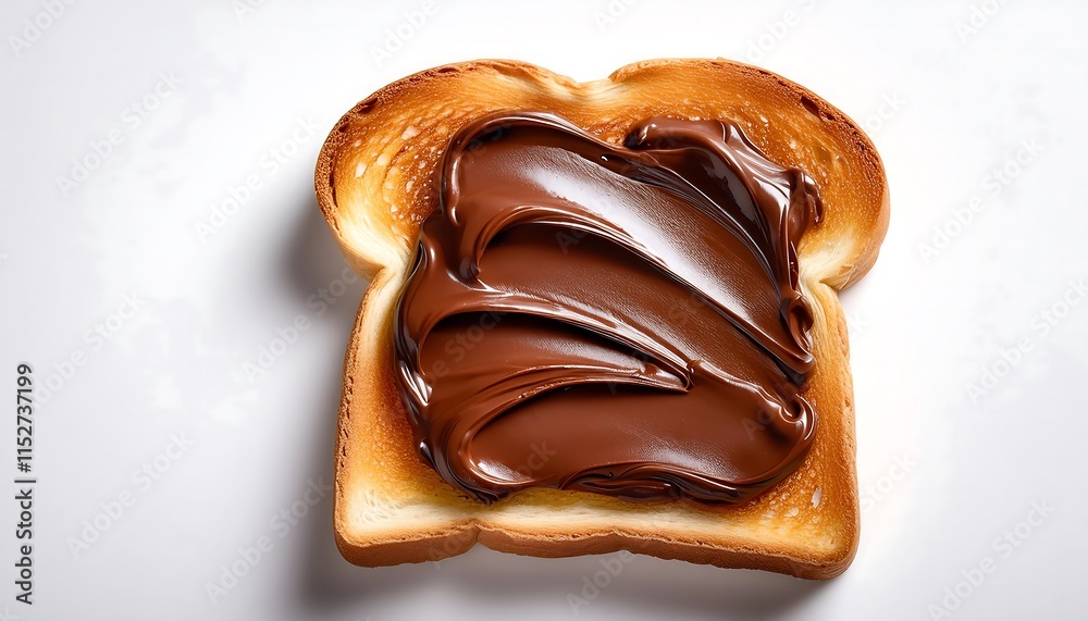Obraz premium A slice of toast with chocolate spread is shown on a white background