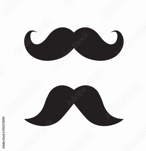 Moustache icon set. Pack of mustaches. Facial hairs. Social media stickers. Beauty, aesthetics and elegance. Barbershop logo or emblem. Flat vector collection