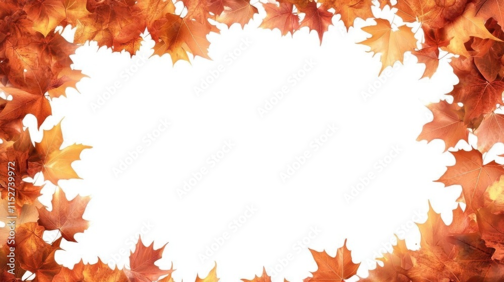 Autumn Leaves Frame Border with White Background, Seasonal Decoration Concept