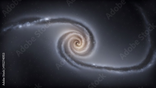 A minimalist Milky Way, depicted with scattered soft dots in a spiral pattern on a dark canvas.
