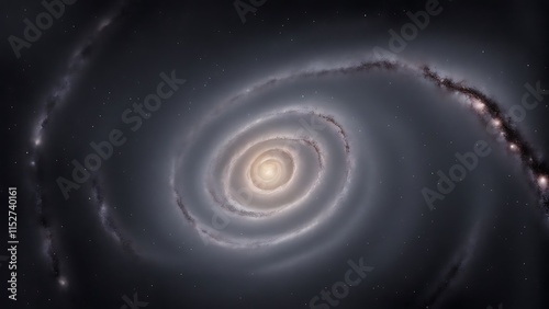 A minimalist Milky Way, depicted with scattered soft dots in a spiral pattern on a dark canvas. photo