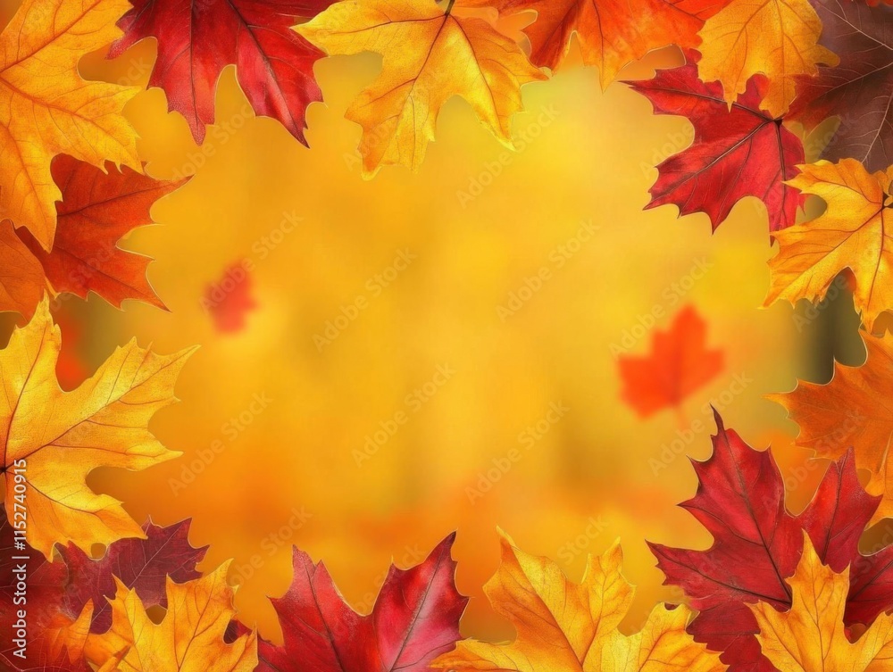 Autumn Leaves Frame a Golden Background with Seasonal Colors and Nature's Beauty. Autumn Leaves Frame a Golden Background with Seasonal Colors and Nature's Beauty.