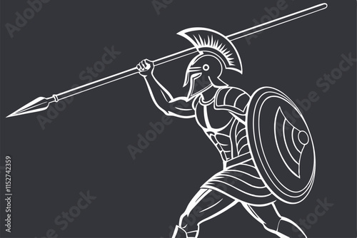 Silhouette of Spartan Warrior Holding Javelin at Sunset photo