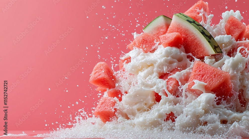 Fototapeta premium Playful Watermelon Pieces with Sparkling Foam
