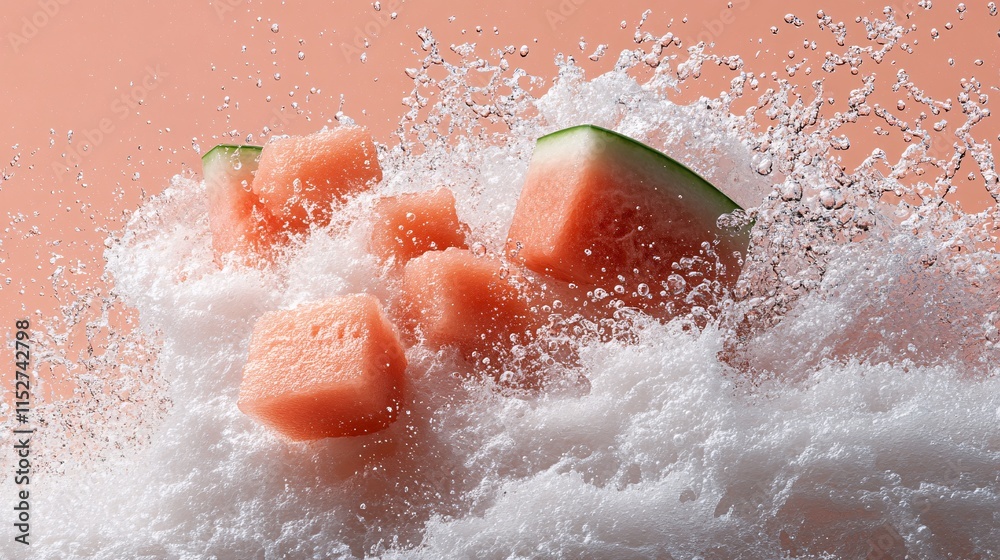 Fototapeta premium Refreshing Watermelon Scene with Splashing Water