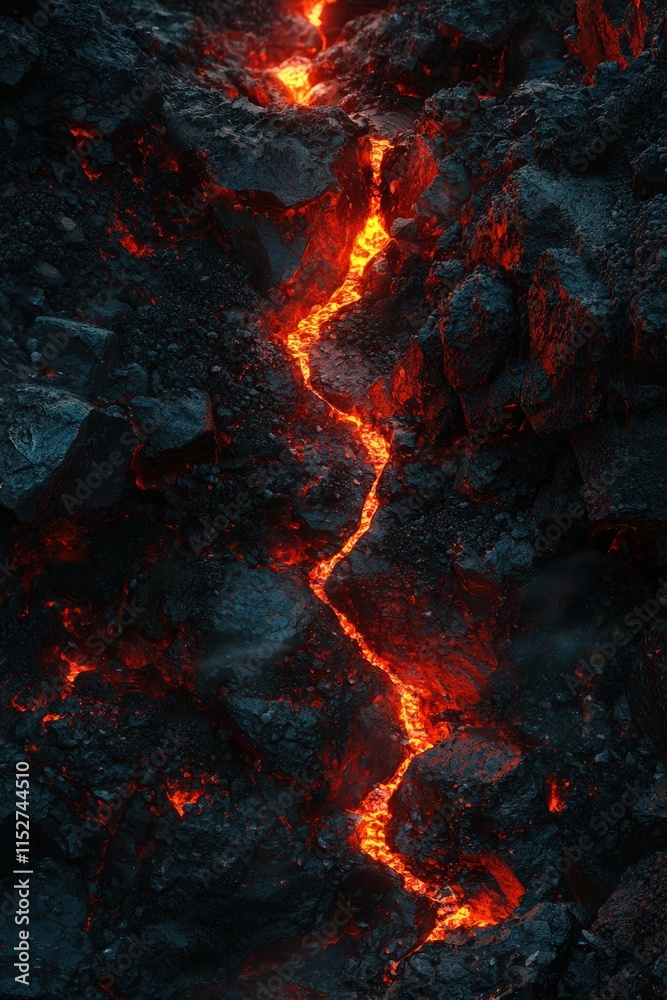 Lava flow illuminating dark volcanic terrain