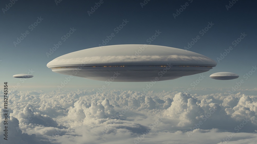 Obraz premium Cloaked Alien Drone Hovering in Shimmering Sky