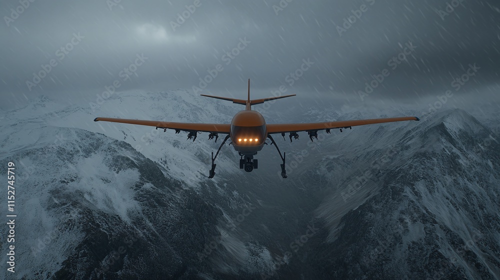Naklejka premium Alien Drones with Glowing Propulsion System in Stormy Sky