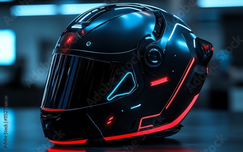 A sleek, futuristic motorcycle helmet with integrated safety and performanceenhancing technology, glowing accents, hightech materials, vibrant colors, hyperdetailed, 4K quality photo