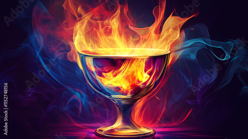 Vibrant chalice with fiery flame. Chalice. Illustration