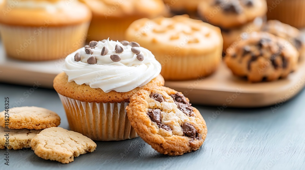 Delicious Cupcakes & Cookies Bakery Treats - Close-up food photogra. Delicious Cupcakes & Cookies Bakery Treats - Close-up food photogra.
