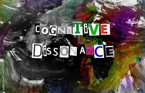 Text Cognitive Dissonance on grunge art texture, creative background. Psychology theme photo