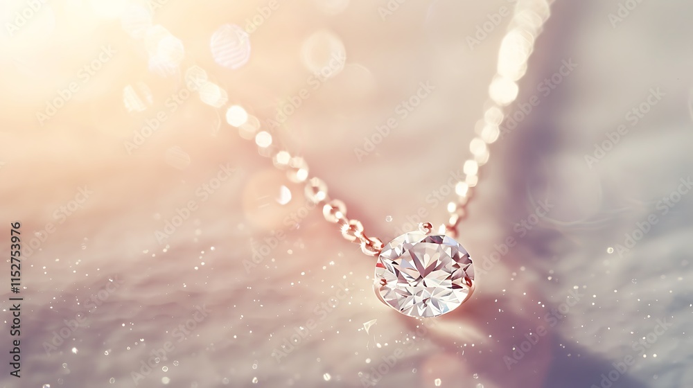Fototapeta premium A delicate diamond necklace on a simple white background, emphasizing the sparkling gems