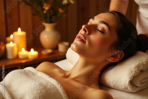 Woman Receiving Relaxing Spa Treatment With Candles photo