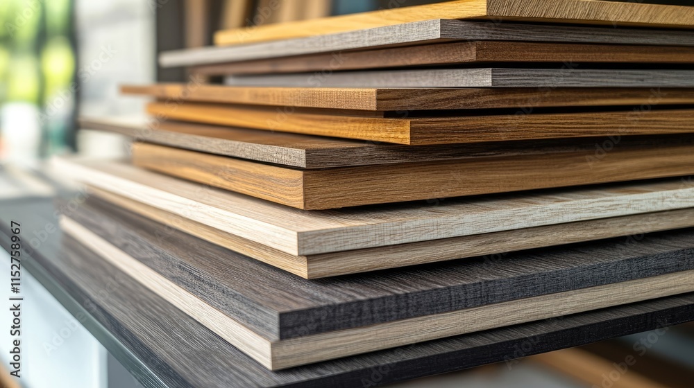 Stacked Plywood and Wood Products in a Warehouse Stacked Plywood and Wood Products in a Warehouse