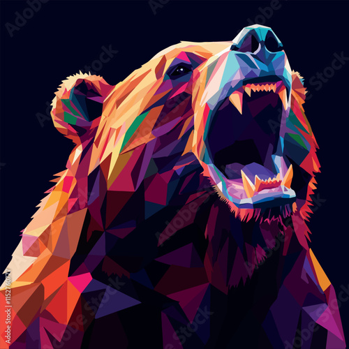 Colorful Low Poly Angry Bear Vector illustration