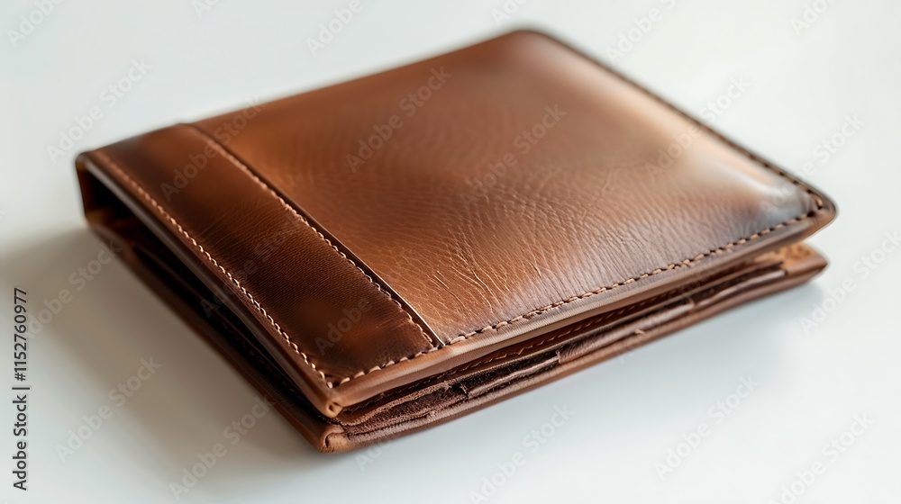 A high-quality leather wallet with a smooth texture, lying on a white surface A high-quality leather wallet with a smooth texture, lying on a white surface