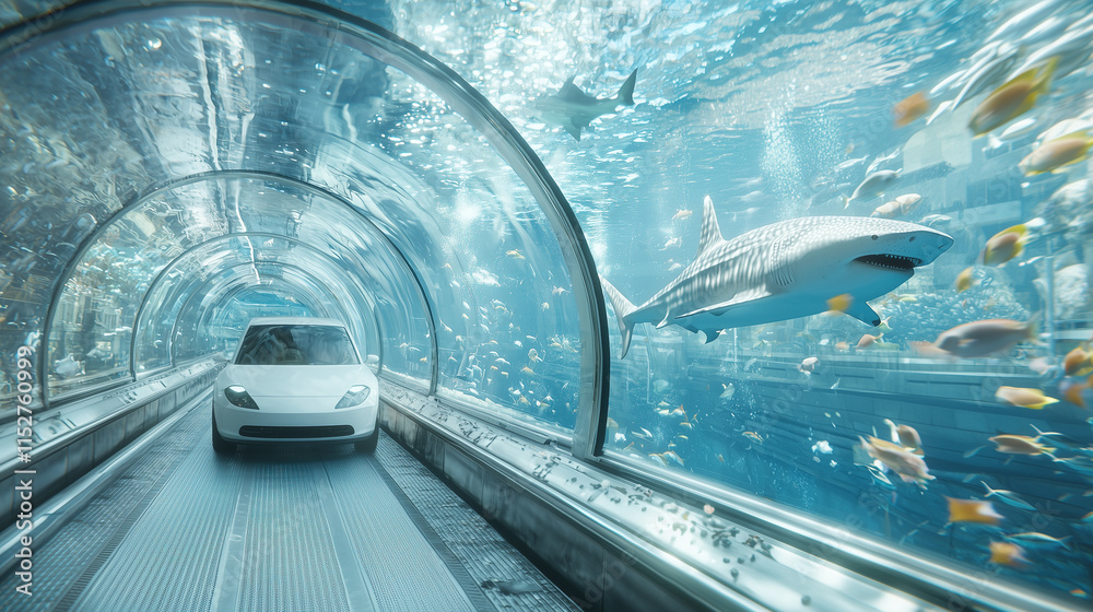 Obraz premium Electric Car Underwater Tunnel Adventure 