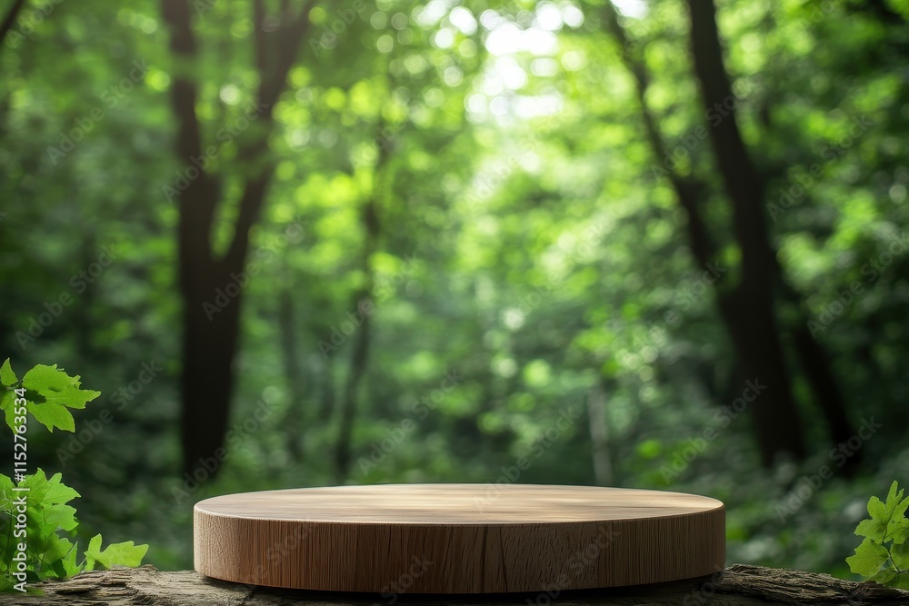 Empty wooden round display in forest. Empty wooden round display in forest.