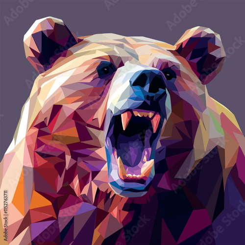 Colorful Low Poly Angry Bear Vector illustration