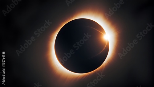 A solar eclipse depicted with a glowing ring surrounding a sharp, dark circle.