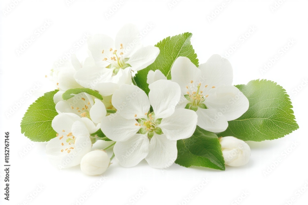 Obraz premium Delicate Apple Blossoms with Green Leaves